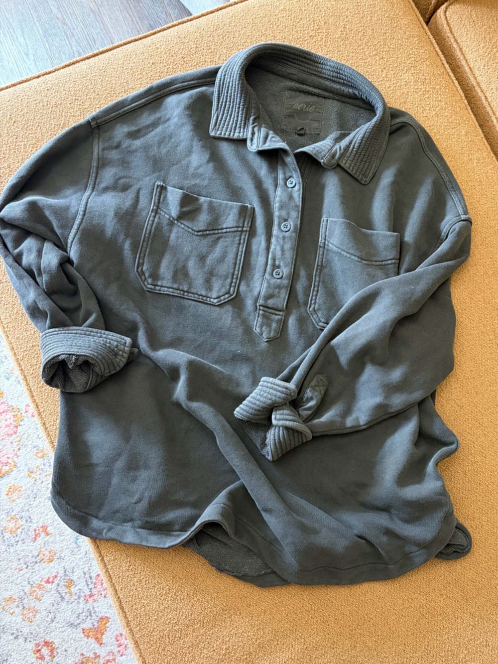 Aerie Women’s Popover Polo Sweatshirt-Smoked Grey